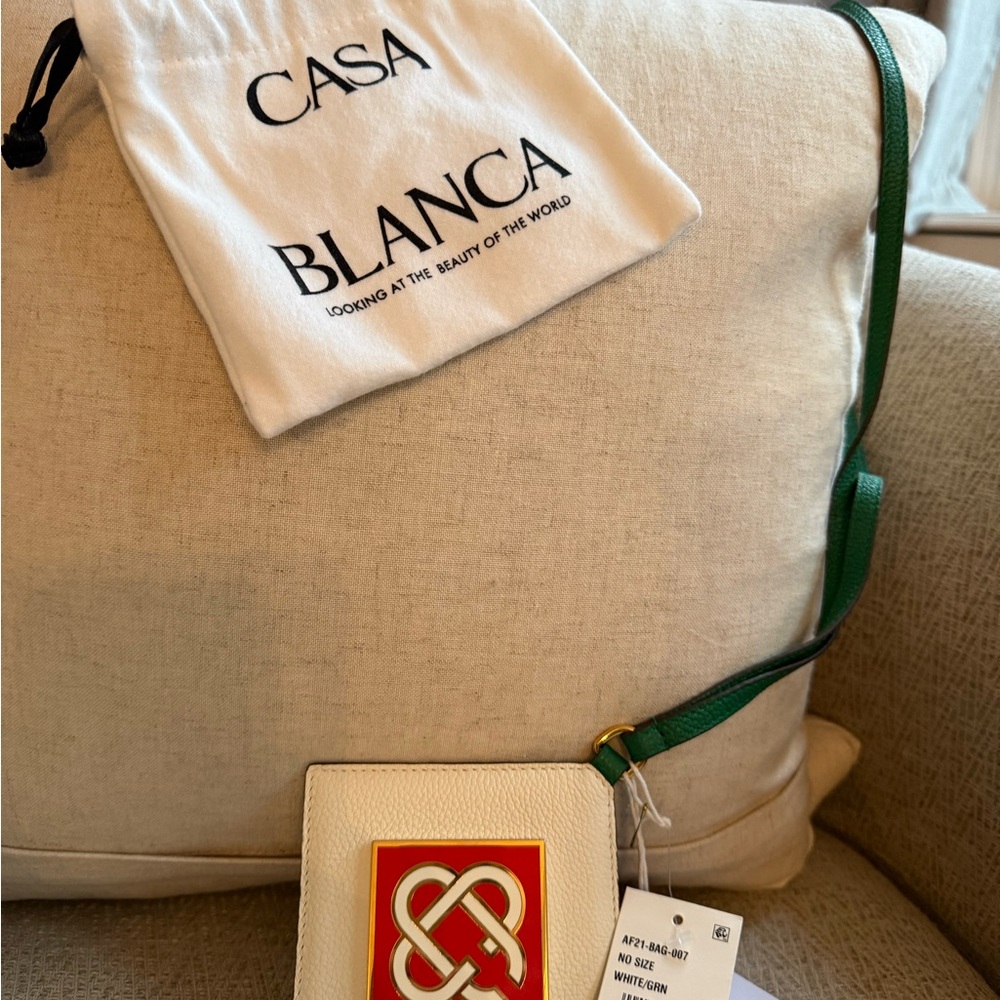 Casablanca Cream and Green Crossbody leather cardholder - Picture 2 of 7